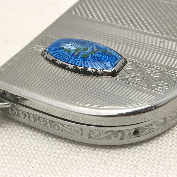 1920s Guilloche Enamel Silver Tone Compact - Picture 12 of 12